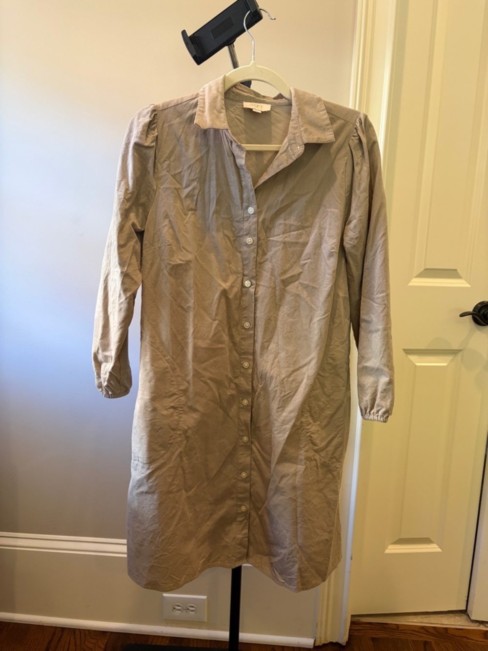 Loft Outlet Tan/Beige Corduroy Button-Front Shirt Dress